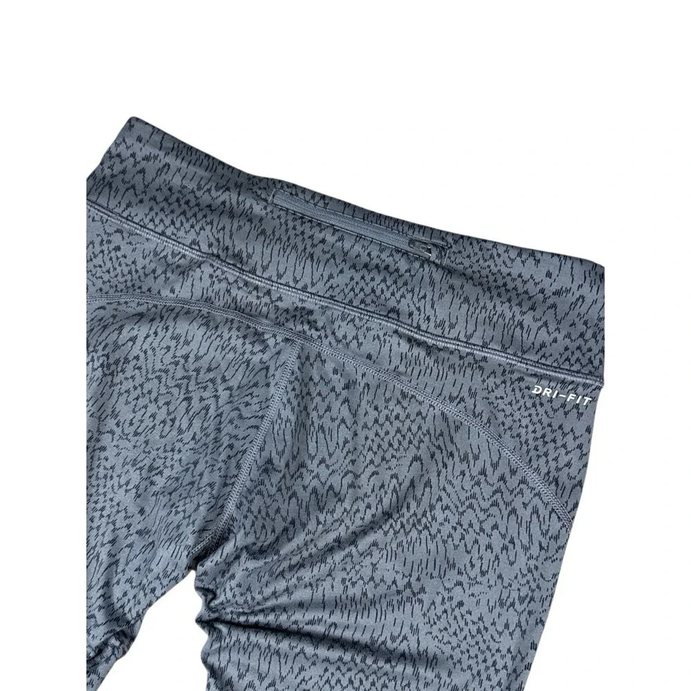 Nike Women's Power Epic Run Crop Printed Leggings Size M Grey Black Media Pocket